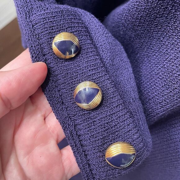 Vintage 80s St. John Santana Knit Purple 2pc Skirt Suit S 8 - Picture 8 of 11